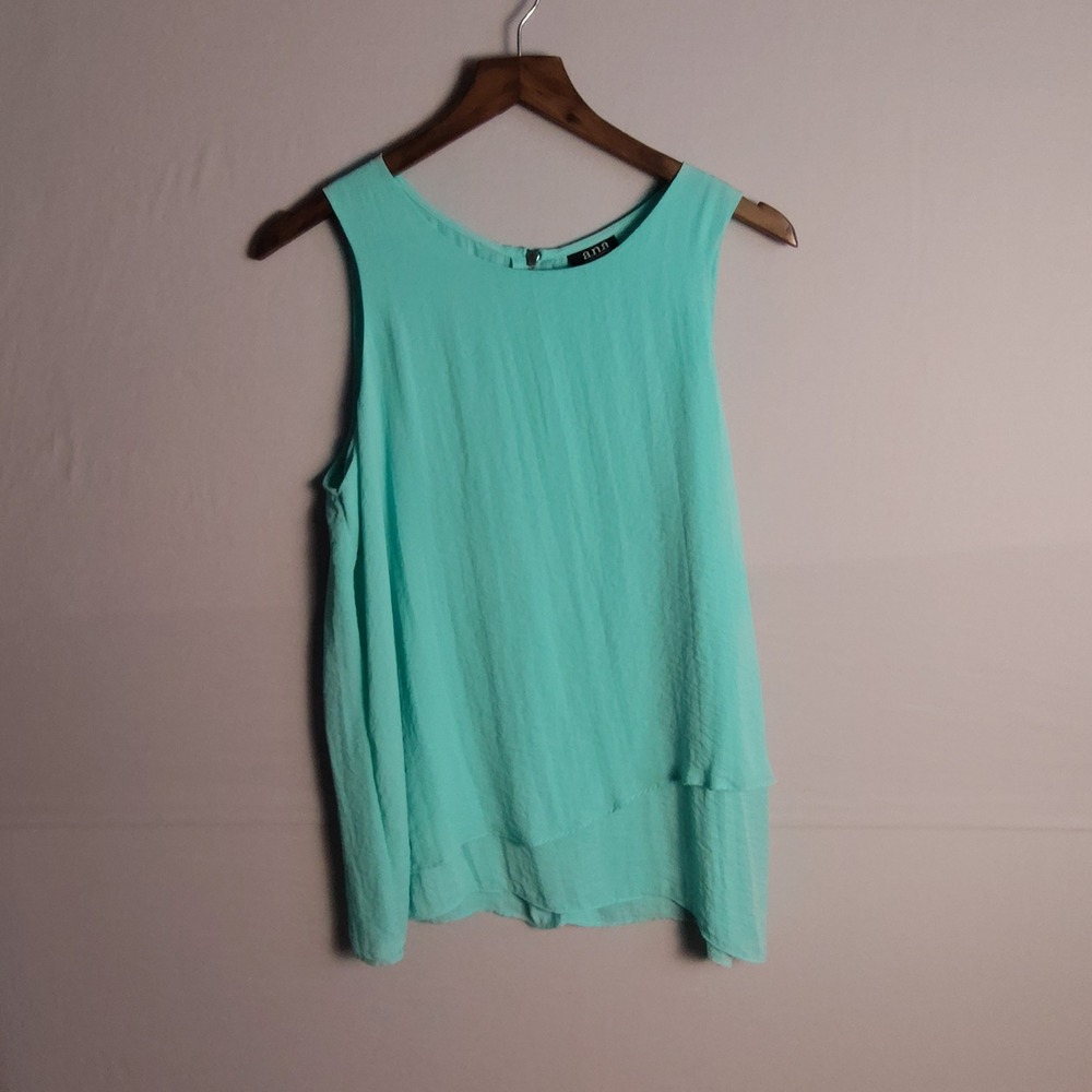 a.n.a A New Approach Mint Green Tiered Sleeveless Tank Top Blouse Back Zip Large